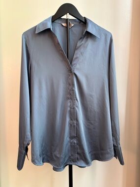 H&M Blue Grey Satin-Look Blouse